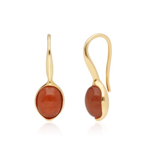 Irregular Collection Dyed Red Jade Drop Earrings in Gold Plated Sterling Silver