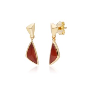 Gemondo - Micro statement dyed red jade drop earrings in gold plated sterling silver