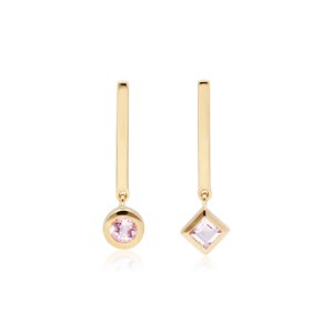 Gemondo - Micro statement mismatched morganite drop earrings in 9ct yellow gold