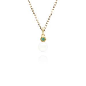 Modern Pearl & Emerald Pendant in 9ct Yellow Gold