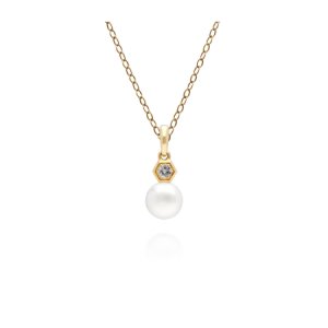 Modern Pearl & White Topaz Pendant in 9ct Yellow Gold