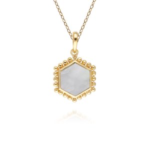 Mother of Pearl Flat Slice Hex Pendant in Gold Plated Sterling Silver