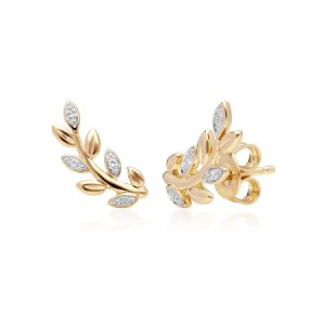 Gemondo - O leaf diamond pave stud earrings in 9ct yellow gold