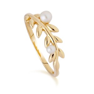 Gemondo - O leaf pearl ring in gold plated sterling silver