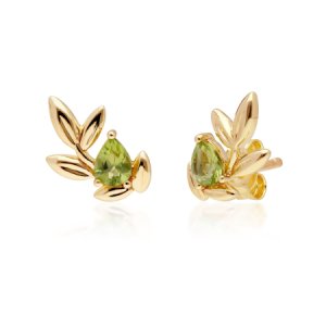 O Leaf Peridot Stud Earrings in 9ct Yellow Gold