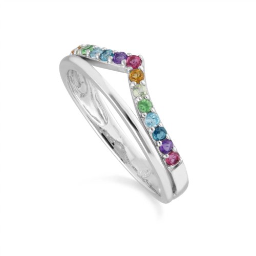Rainbow Gems Wishbone Style Ring in Sterling Silver