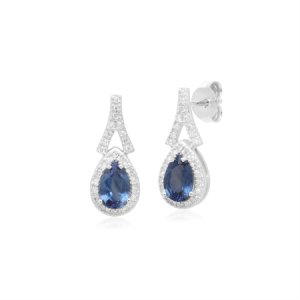 Gemondo - Teardrop blue sapphire & diamond drop earrings in 9ct white gold