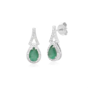 Gemondo - Teardrop emerald & diamond drop earrings in 9ct white gold