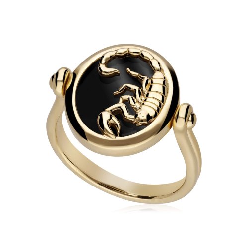 Zodiac Black Onyx Scorpio Flip Ring in 18ct Gold Plated Silver