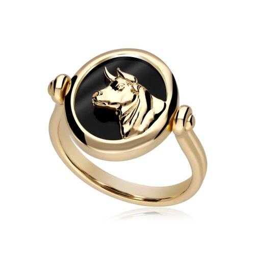 Zodiac Black Onyx Taurus Flip Ring in 18ct Gold Plated Silver