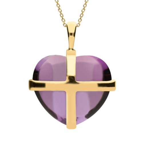 18ct Yellow Gold Amethyst Large Cross Heart Necklace - Option1 Value / Yellow Gold