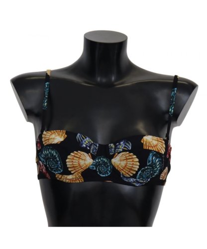 Dolce & Gabbana Zwarte Zeeschelpen Print Vrouwen Zwemkleding Bikinitopjes