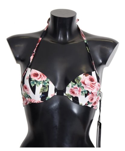 Dolce & Gabbana Zwemkleding Bikinitops met veelkleurige gestreepte rozenprint voor dames