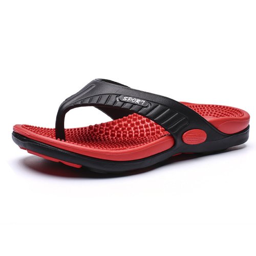 Men Flip Flops Slippers Sandals Casual Flat Shoes Summer Fashion Beach Sandals for Male - Red / 41