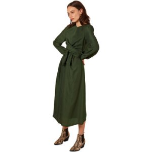 Frnch  Belted Long Sleeve Dress ABELIE  women's Long Dress in Green