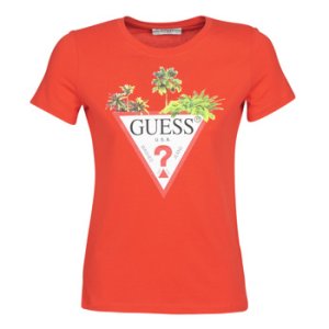 Guess  SS CN PALMS TRIANGLE TEE  women's T shirt in Red