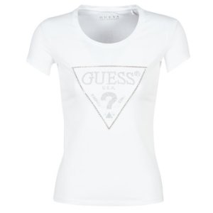 Guess  SS RN SPARKLE TEE  women's T shirt in White