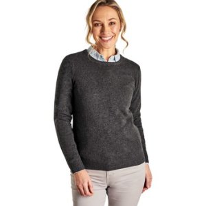Woolovers  Cashmere and Merino Crew Neck Knitted Jumper  women's Sweater in Grey
