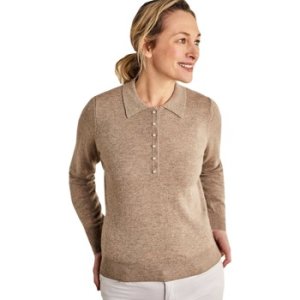Woolovers  Cashmere and Merino Knitted Polo Shirt  women's Polo shirt in Beige
