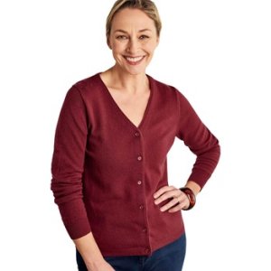 Woolovers  Cashmere Merino Classic V Neck Cardigan  women's  in Red