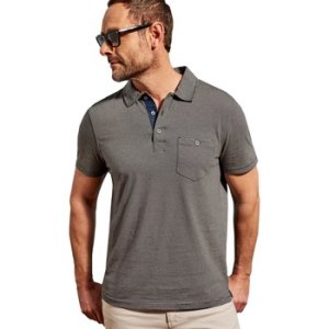 Woolovers  Jersey Space Dye Stripe Polo T-Shirt  men's Polo shirt in Grey