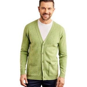 Woolovers  Lambswool V Neck Cardigan  men's  in Green
