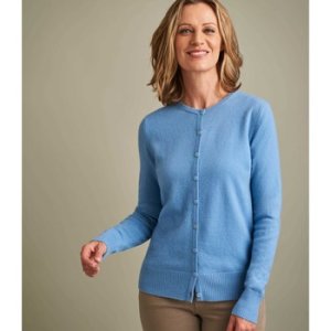 Woolovers  Luxurious Pure Cashmere Crew Neck Cardigan  women's  in Blue