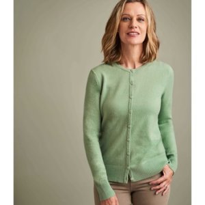 Woolovers  Luxurious Pure Cashmere Crew Neck Cardigan  women's  in Green