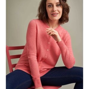 Woolovers  Luxurious Pure Cashmere Crew Neck Cardigan  women's  in Pink
