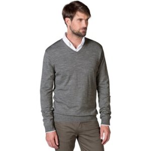 Woolovers  New Merino V Neck Jumper  men's Sweater in Grey