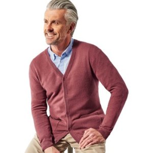 Woolovers  Pure Cashmere V Neck Cardigan  men's  in Red