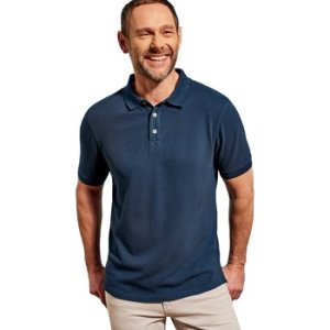 Woolovers  Washed Pique Polo Shirt  men's Polo shirt in Blue