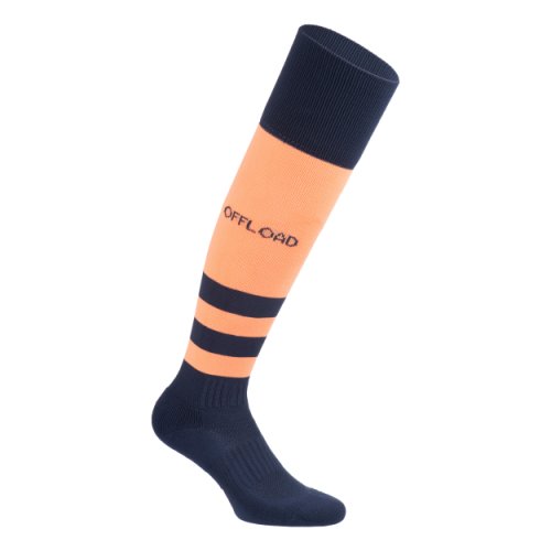 Women's Rugby Socks R500 - Coral/navy Blue