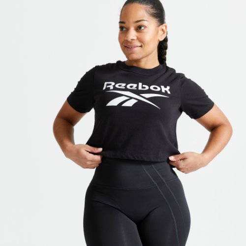Women's Short-sleeved Crop Top Fitness T-shirt - Black
