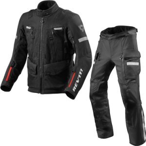 Rev It sand 4 h2o motorcycle jacket & trousers black kit - uk 46