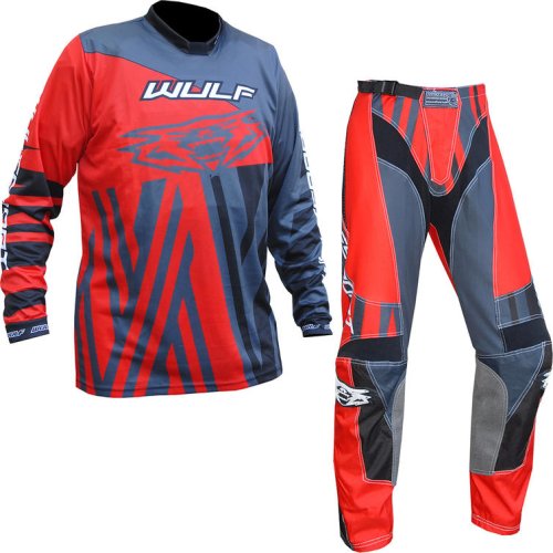 Wulf Ventuno Adult Motocross Jersey & Pants Red Grey Kit, Red