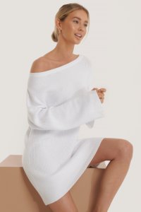 Erica Kvam x NA-KD One Shoulder Knitted Dress - White
