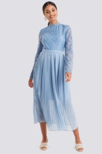 NA-KD Boho Crochet Detail Pleated Dress - Blue