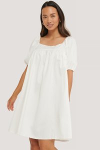 NA-KD Boho Structured Square Neck Dress - White
