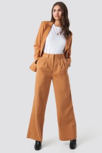 NA-KD Classic High Waist Flared Suit Pants - Brown,Orange