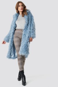 NA-KD Faux Fur Long Jacket - Blue