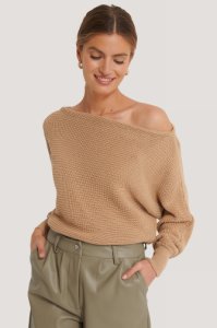 NA-KD Off Shoulder Knitted Sweater - Beige