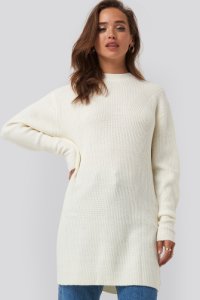 NA-KD Round Neck Knitted Long Sweater - White