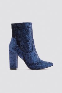 NA-KD Shoes Velvet Mid Heel Boot - Blue