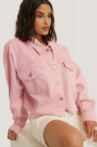 NA-KD Trend Colored Denim Crop Shirt - Pink
