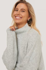 NA-KD Trend High Neck Dropped Shoulder Knitted Sweater - Grey