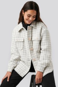 NA-KD Trend Wool Blend Dogtooth Jacket - Grey