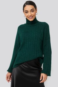 Trendyol Ribbed High Neck Knitted Sweater - Green