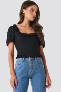 XLE the Label Colleen Cropped Frill Top - Black