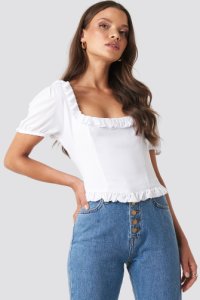 XLE the Label Colleen Cropped Frill Top - White
